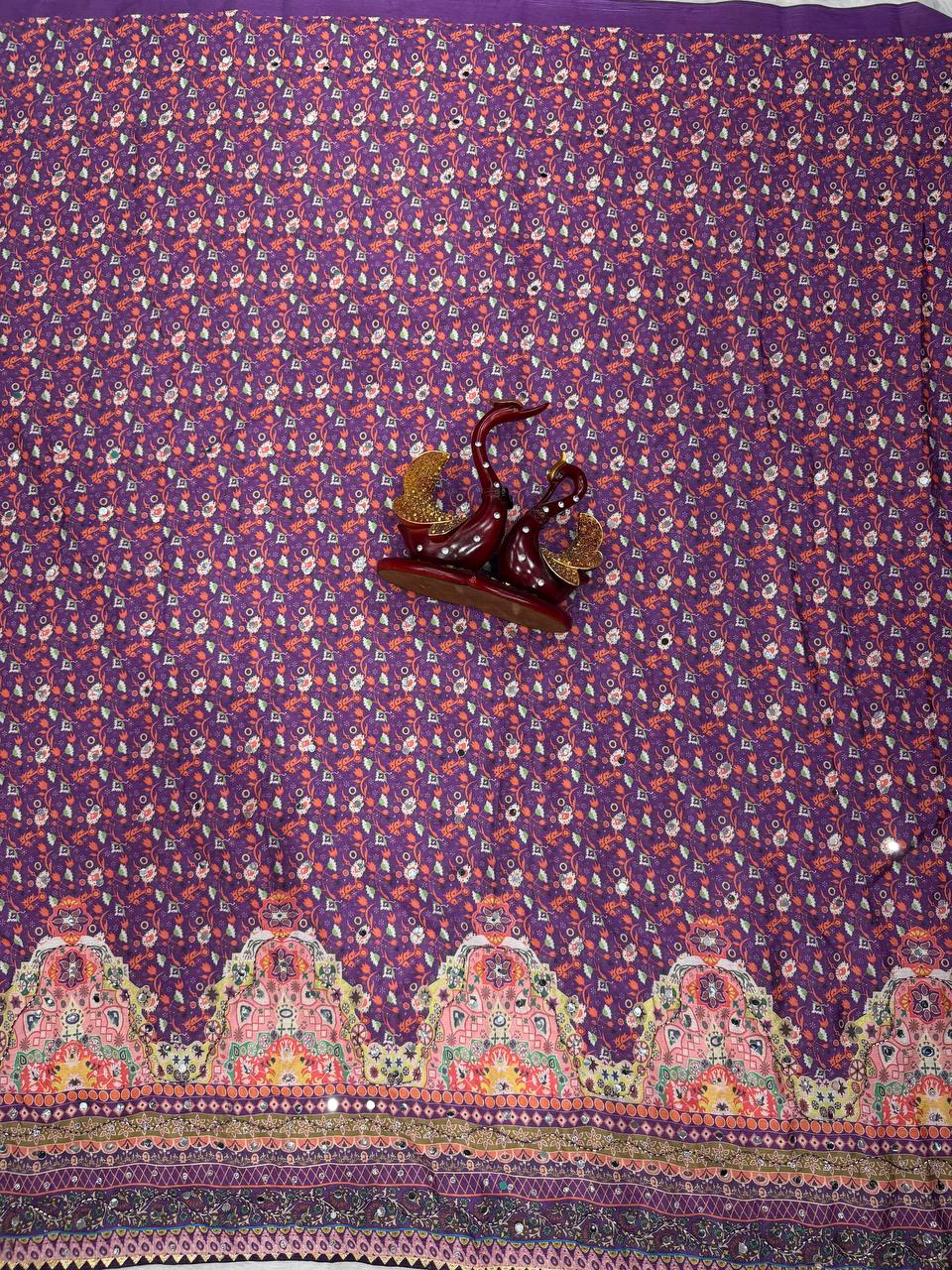 Soft Chinnon with beautiful print saree