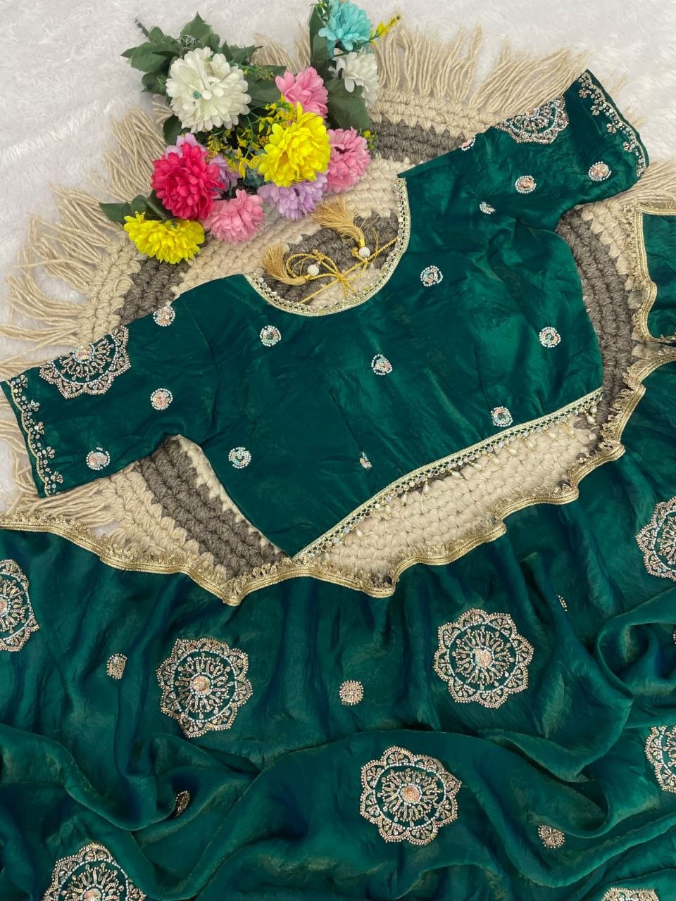 Very Soft nd Elegant rich look space silk fabric with amazing embroidery beats work saree