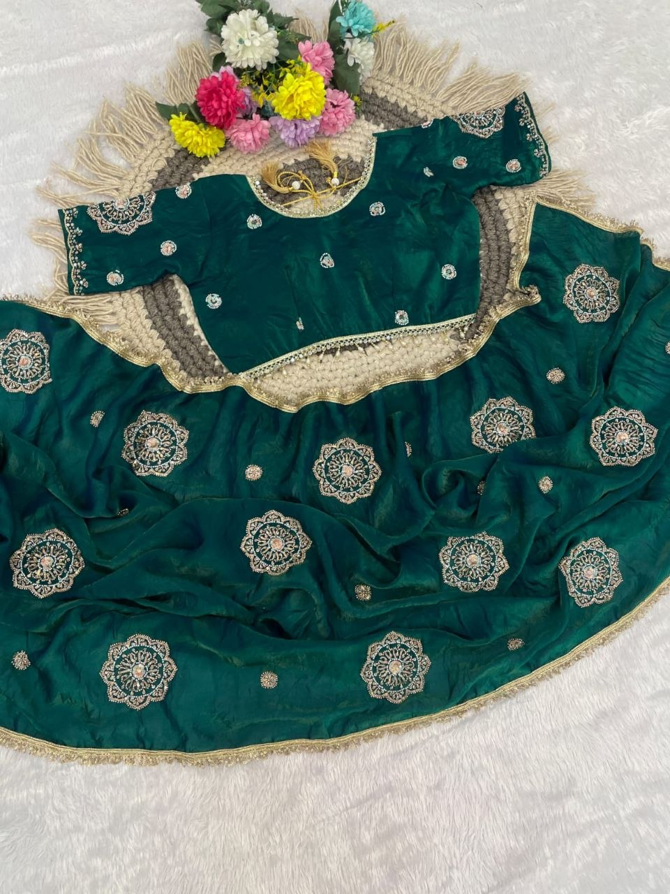 Very Soft nd Elegant rich look space silk fabric with amazing embroidery beats work saree