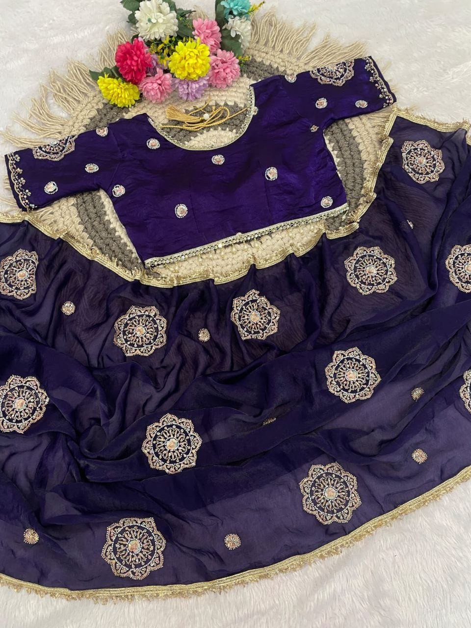 Very Soft nd Elegant rich look space silk fabric with amazing embroidery beats work saree