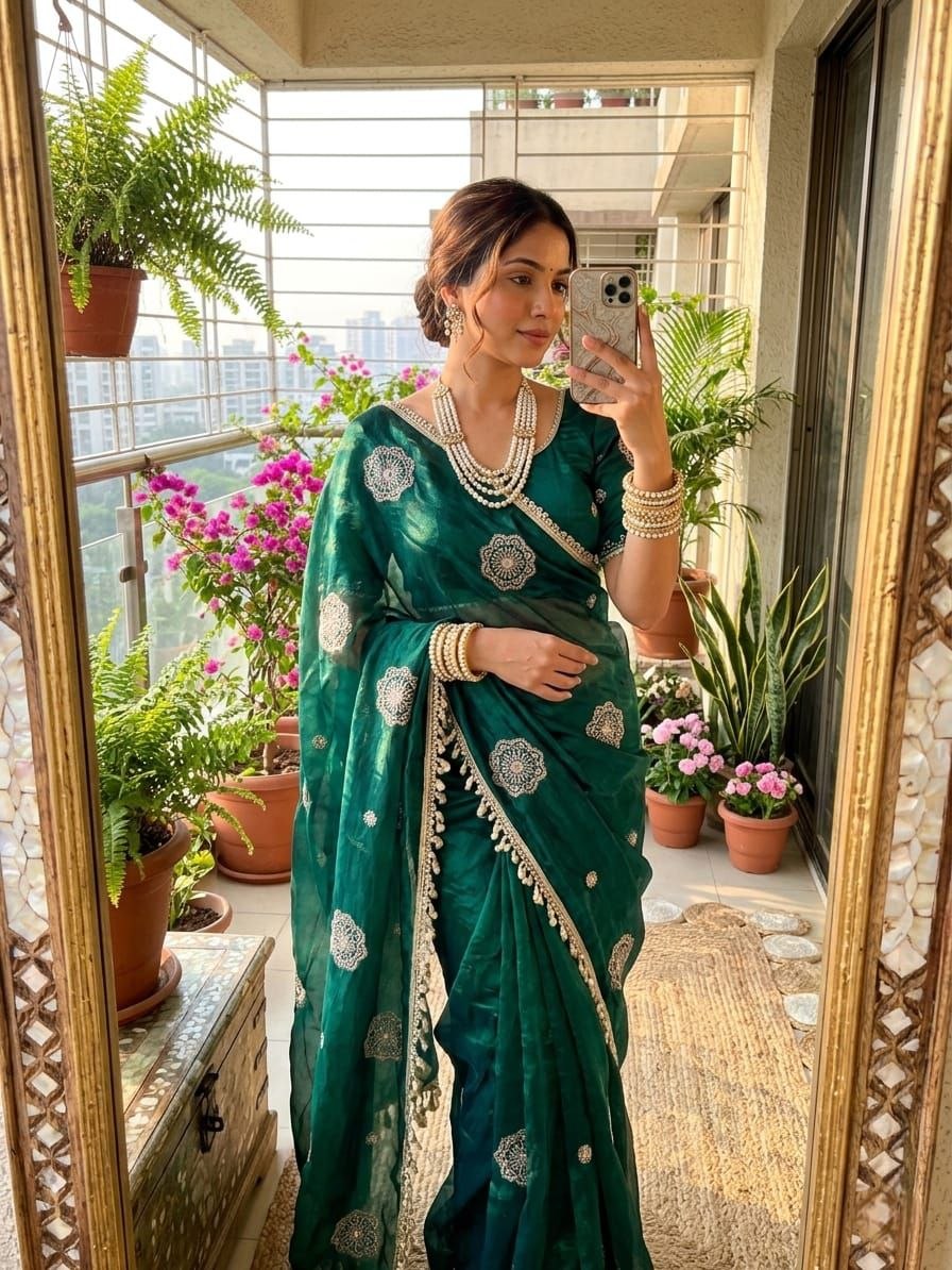 Very Soft nd Elegant rich look space silk fabric with amazing embroidery beats work saree