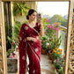 Very Soft nd Elegant rich look space silk fabric with amazing embroidery beats work saree