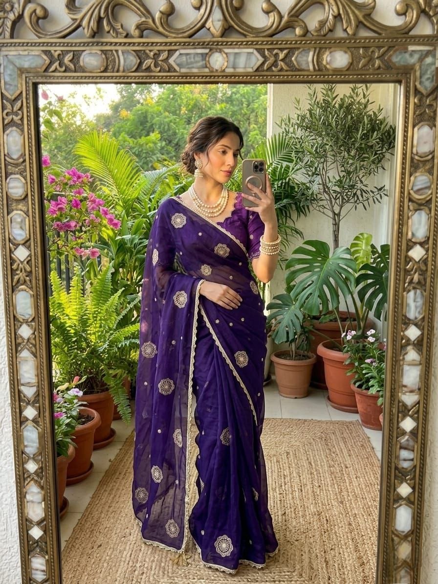 Very Soft nd Elegant rich look space silk fabric with amazing embroidery beats work saree