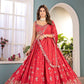 Chinon Silk Digital Print with Sequins Codding Embroidery Work Choli