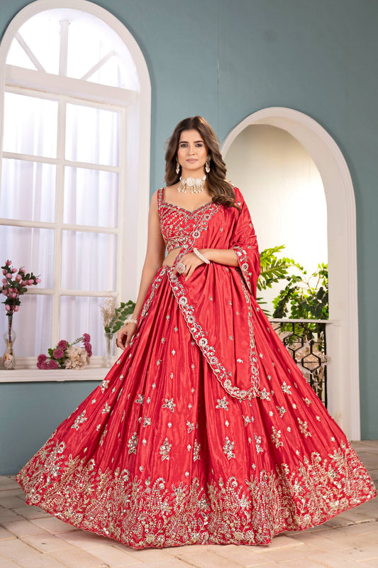Chinon Silk Digital Print with Sequins Codding Embroidery Work Choli