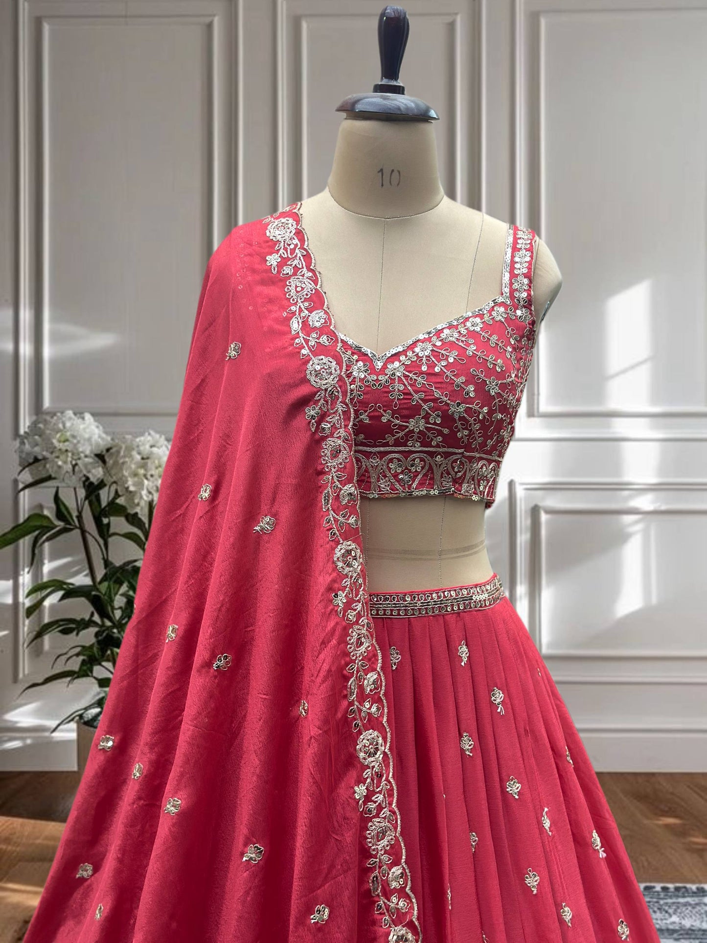 Chinon Silk Digital Print with Sequins Codding Embroidery Work Choli