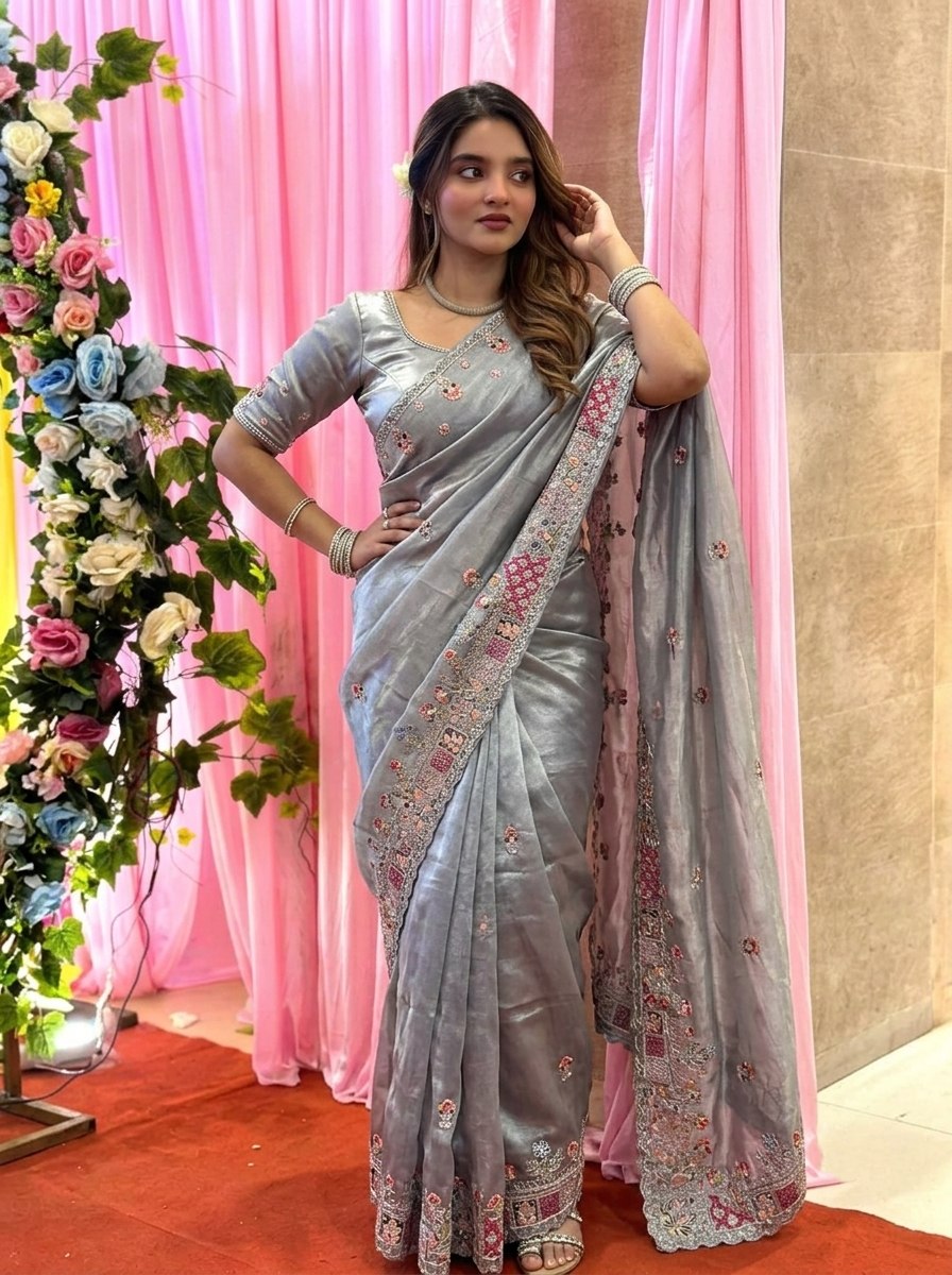 Designer Party Wear Pure Soft Tissue Silk Saree