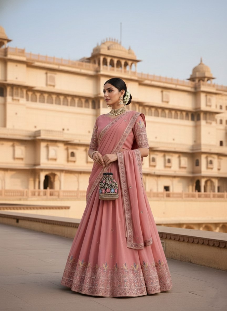 Sehen Sie umwerfend aus in diesem wunderschönen cremefarbenen Lehenga-Set