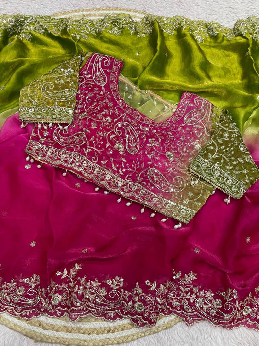 Premium fandy satin paidding with c pallu embroidery work saree