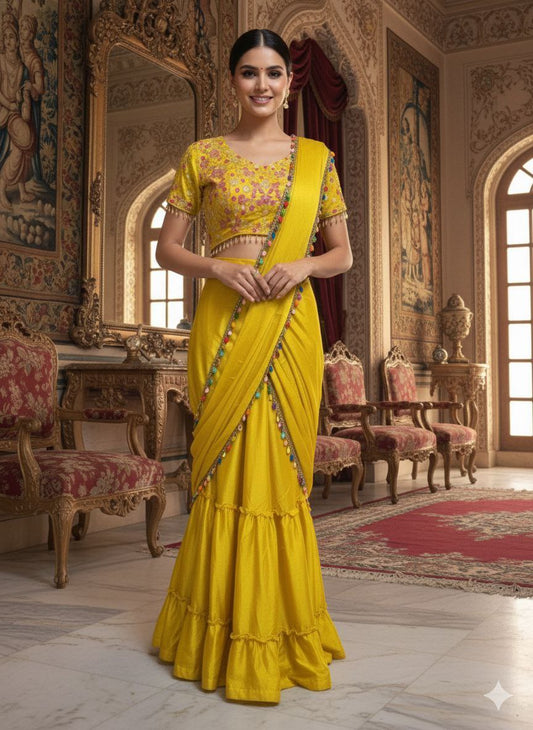 Presenting You Most Beautiful Latest Full Stitched Lehenga Saree Collection