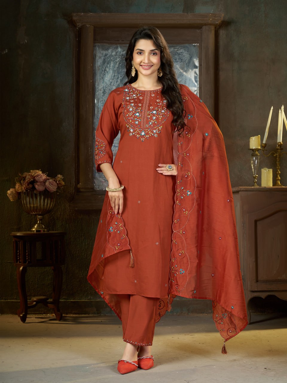 Marina Silk Multi Embroidery Thread With Hand Work Suit