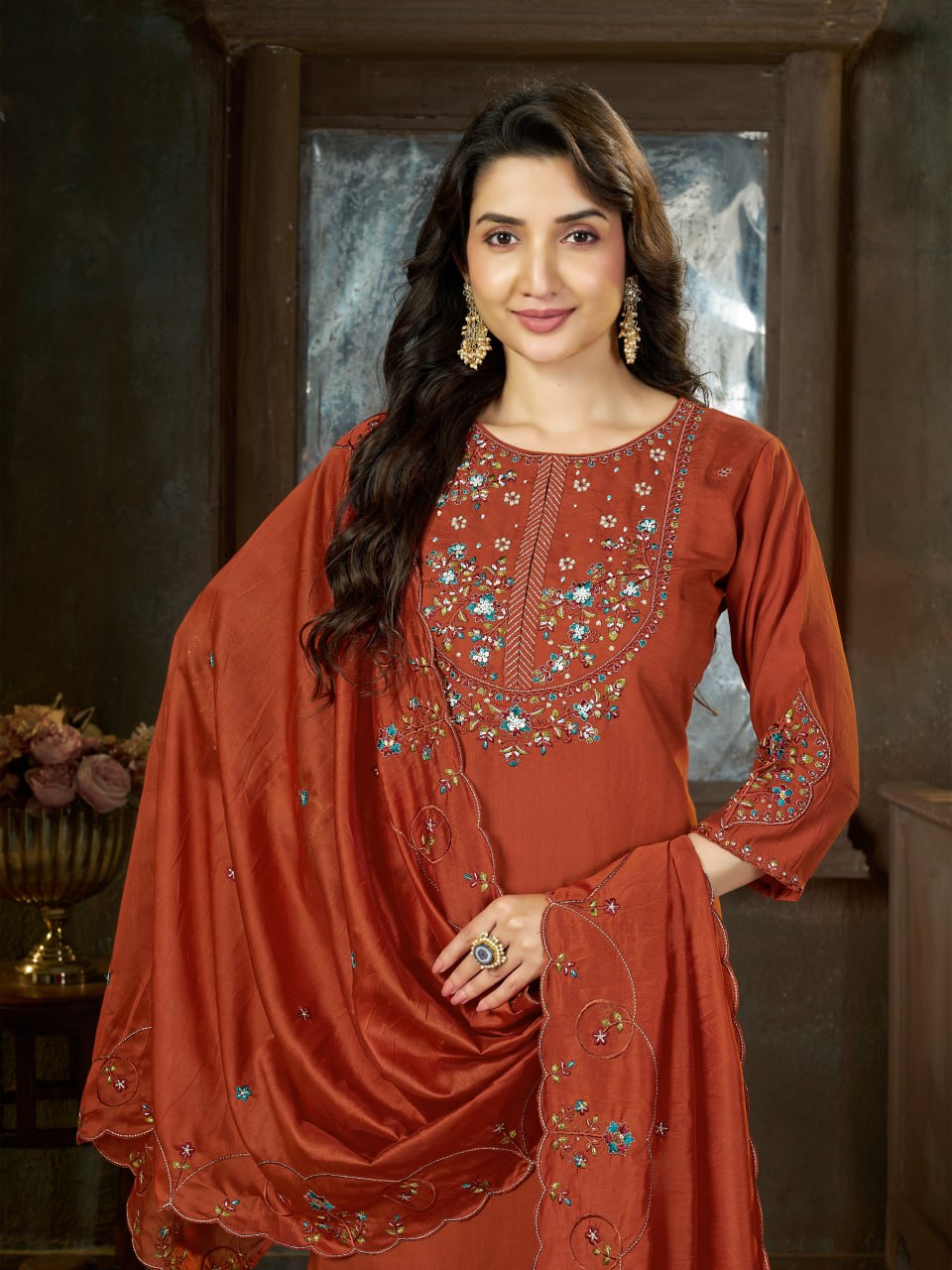 Marina Silk Multi Embroidery Thread With Hand Work Suit