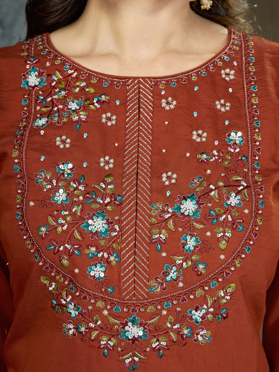 Marina Silk Multi Embroidery Thread With Hand Work Suit