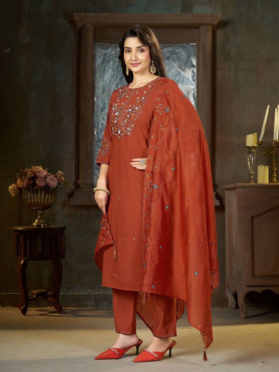 Marina Silk Multi Embroidery Thread With Hand Work Suit