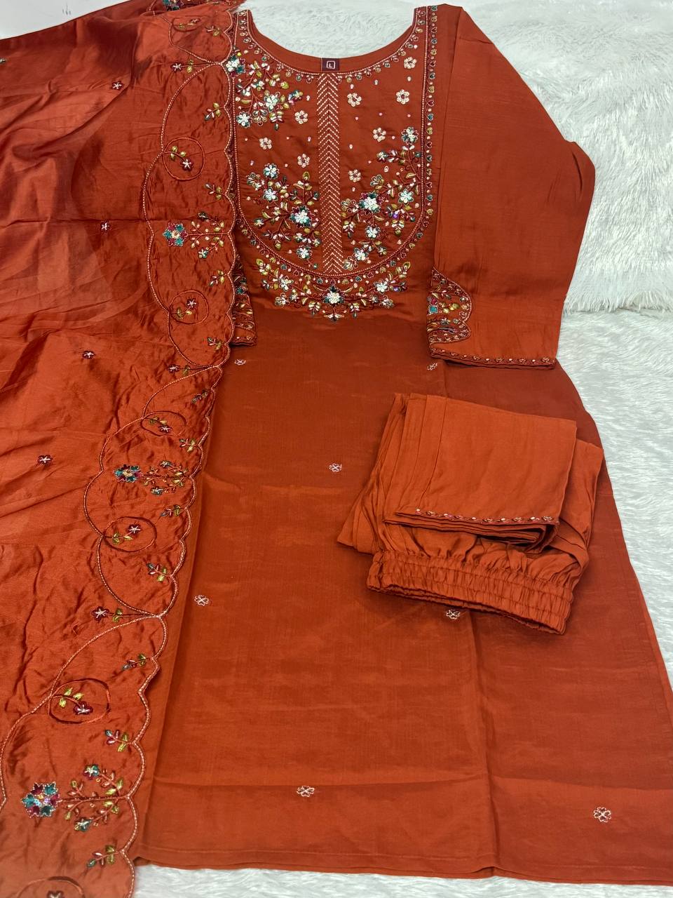Marina Silk Multi Embroidery Thread With Hand Work Suit
