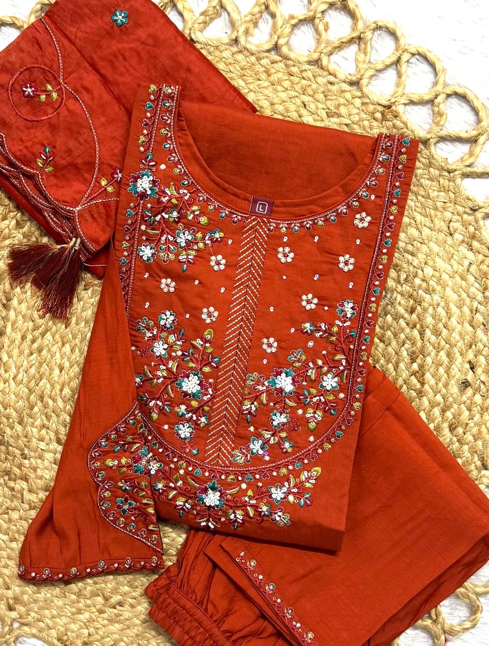 Marina Silk Multi Embroidery Thread With Hand Work Suit