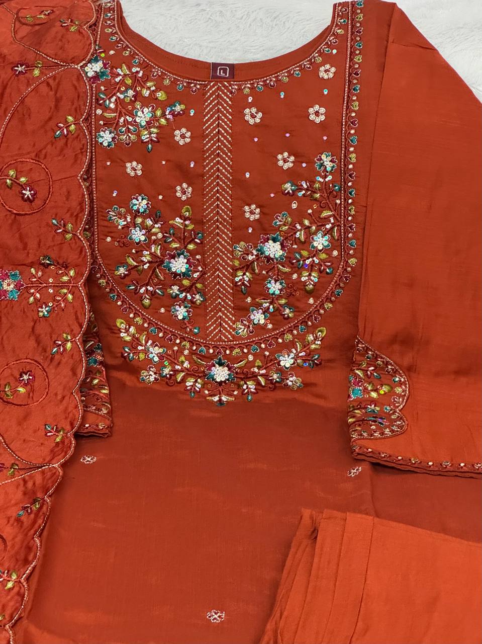 Marina Silk Multi Embroidery Thread With Hand Work Suit