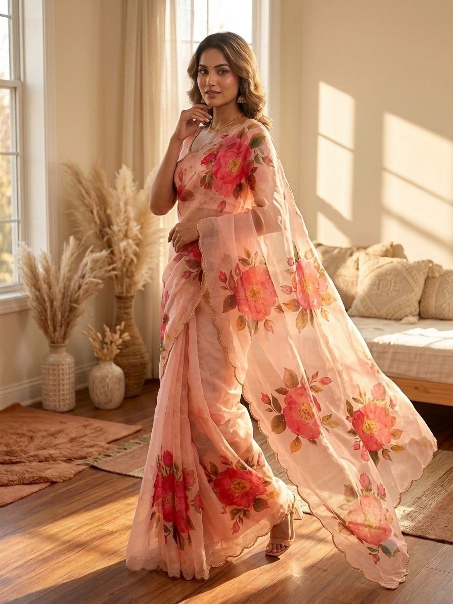Soft Tebby silk with floral print saree