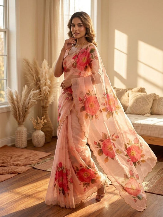 Soft Tebby silk with floral print saree
