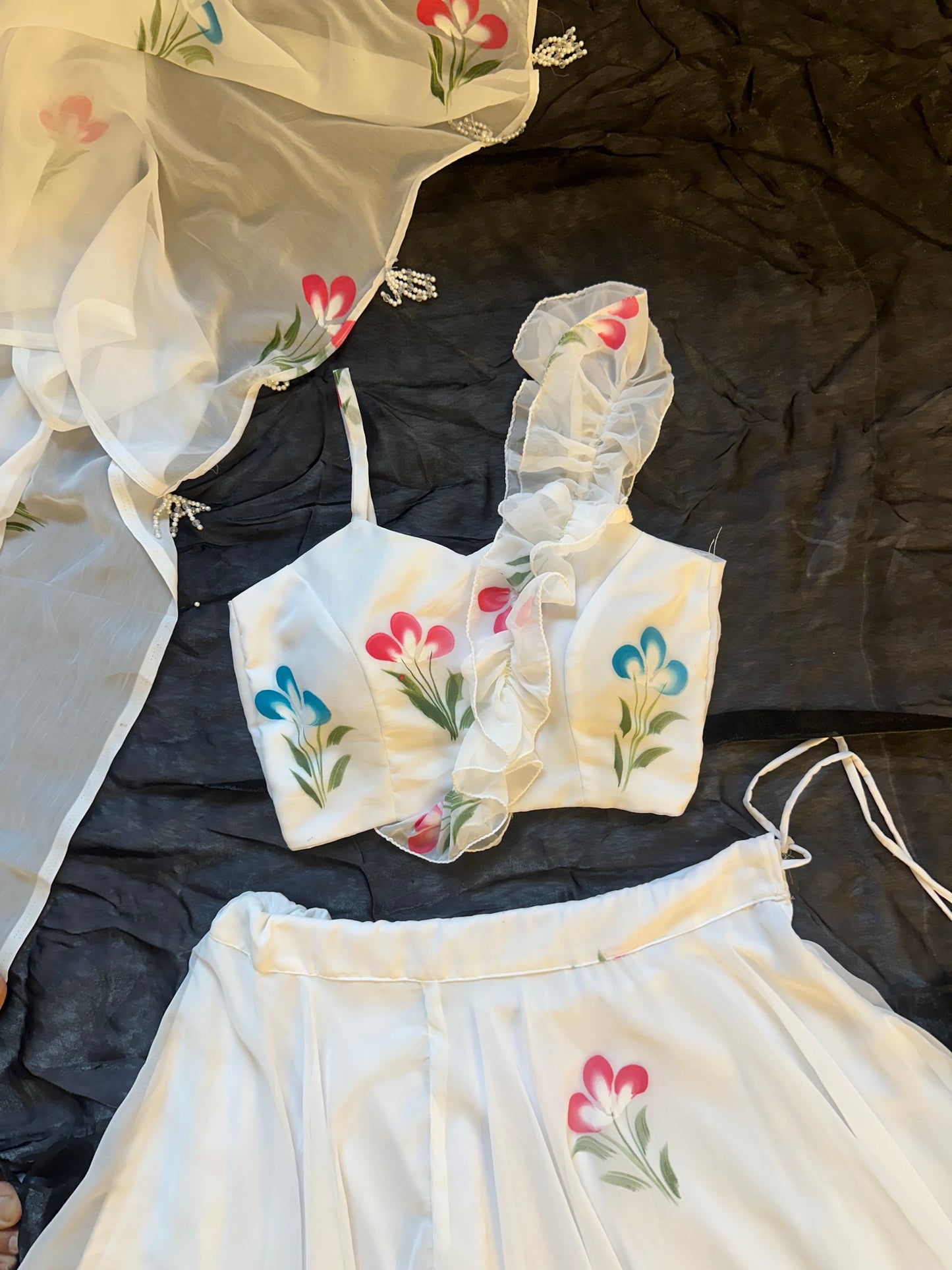 Soft Georgette hand-painted floral design lehenga