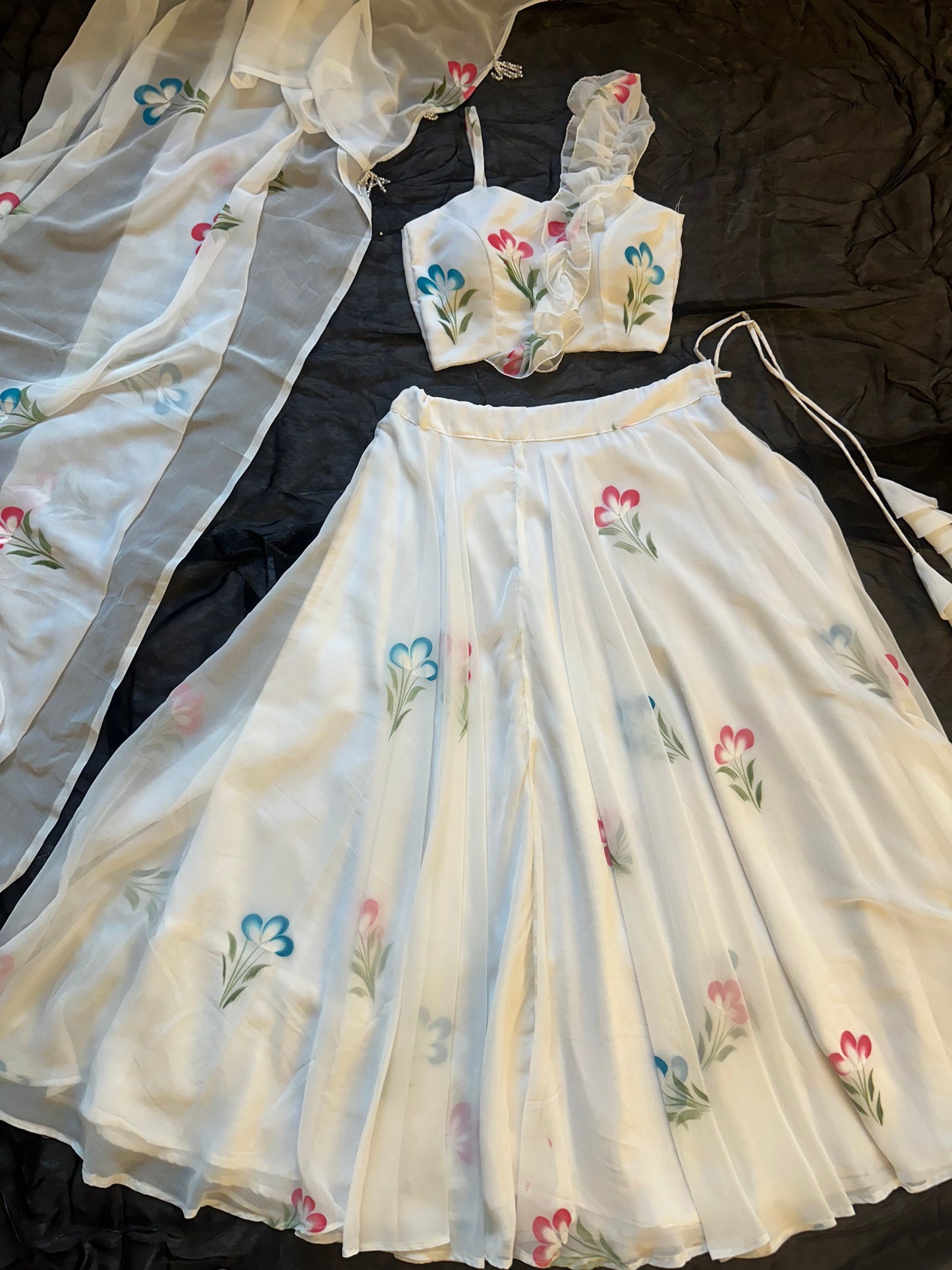 Soft Georgette hand-painted floral design lehenga