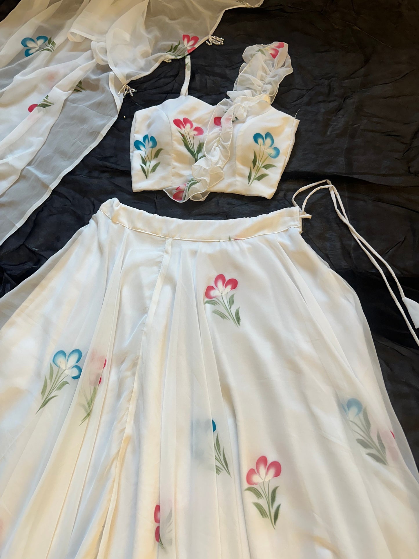 Soft Georgette hand-painted floral design lehenga