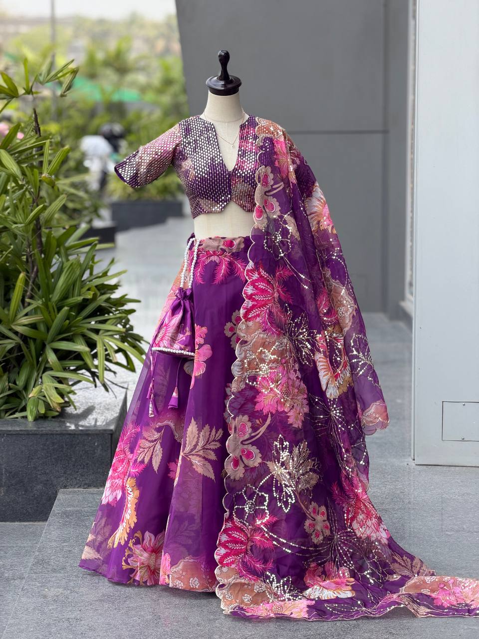 Organza digital printed lehnga
