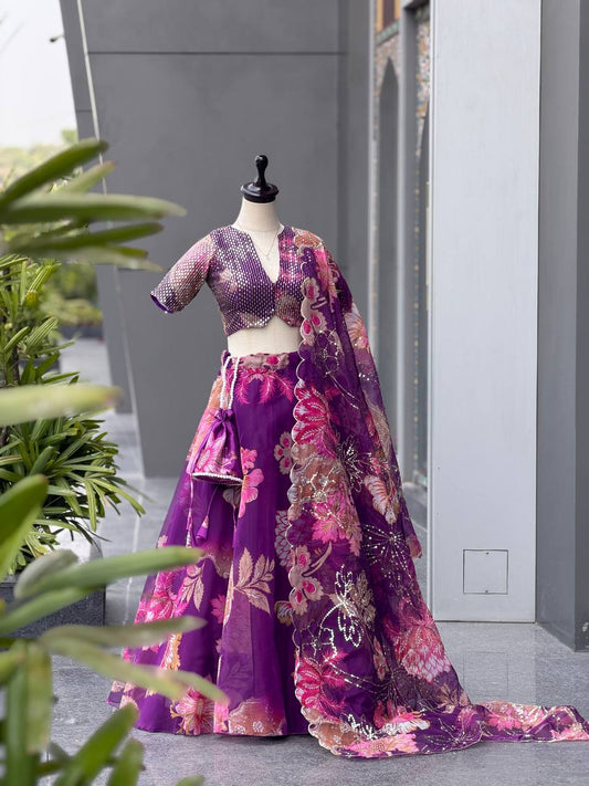 Organza digital printed lehnga