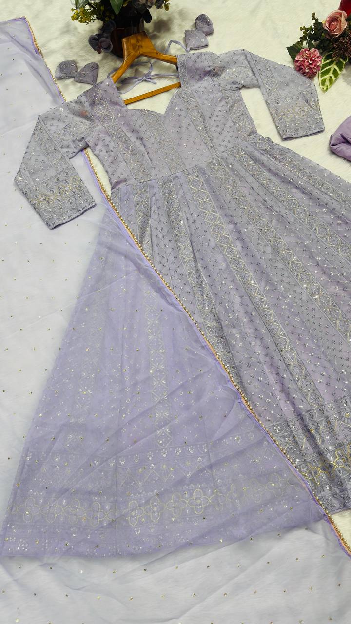 Lucknowi Special Premium Readymade Anarkali SuitSet [3 Pcs]