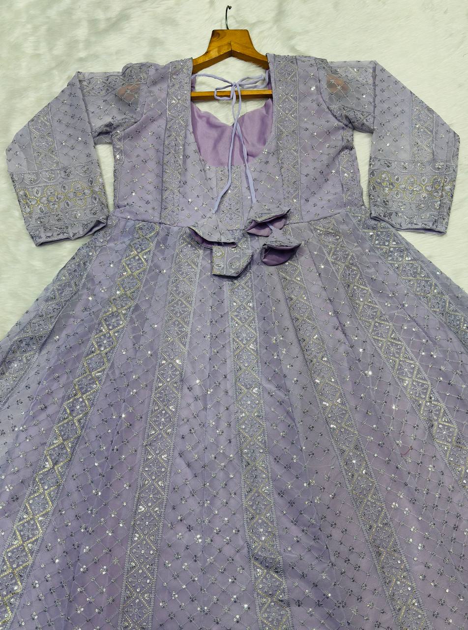 Lucknowi Special Premium Readymade Anarkali SuitSet [3 Pcs]