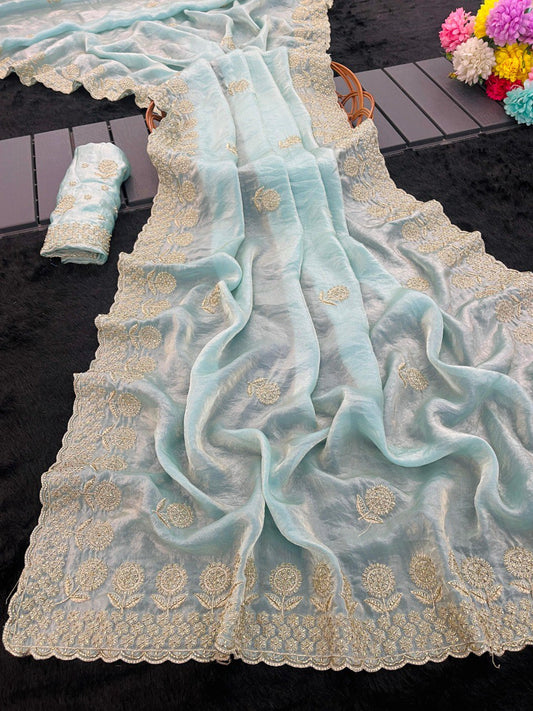 Premium Fandy satin with c pallu bits embroidery work saree