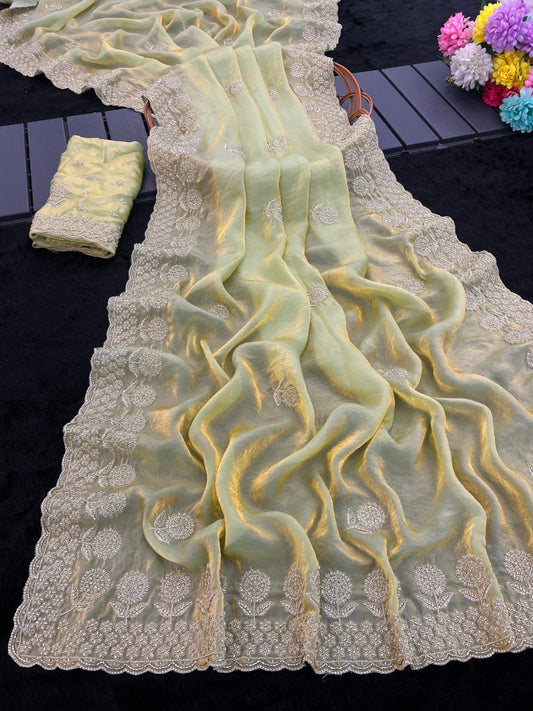 Premium Fandy satin with c pallu bits embroidery work saree