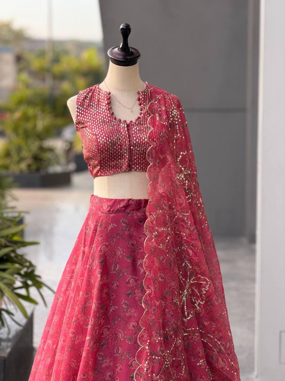 Gmy Organza digital printed lehnga