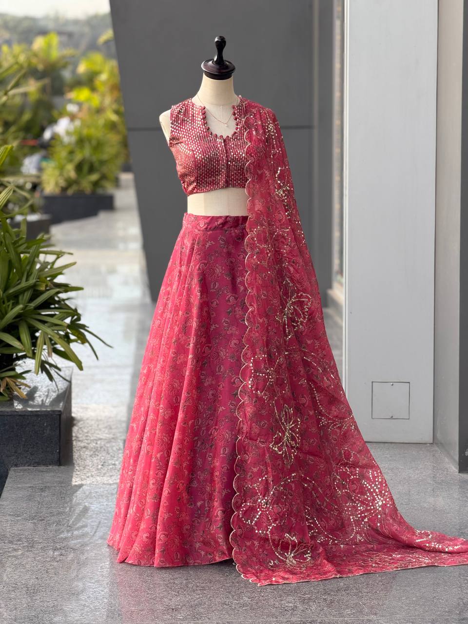 Gmy Organza digital printed lehnga