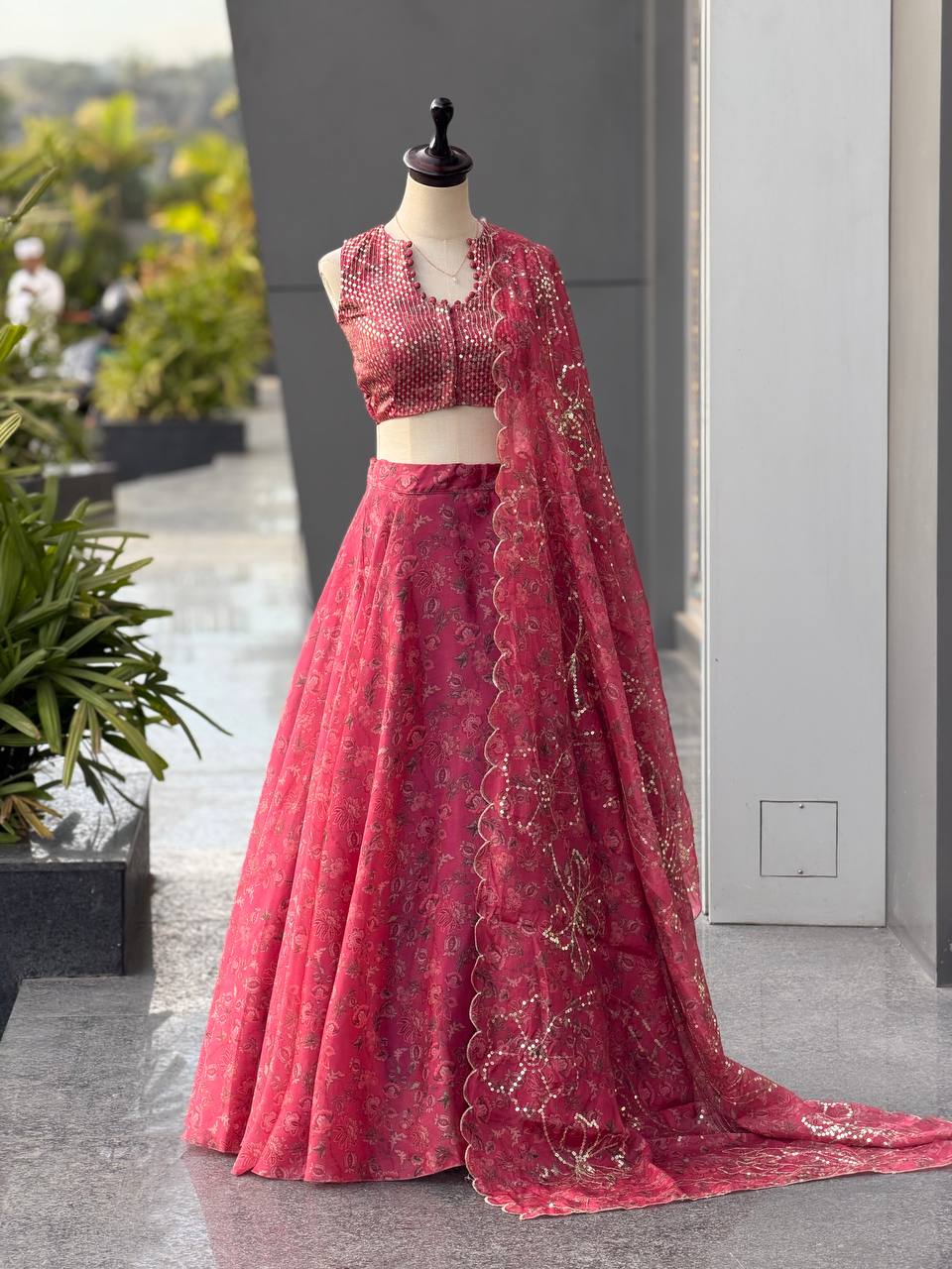 Gmy Organza digital printed lehnga