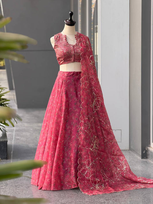 Gmy Organza digital printed lehnga