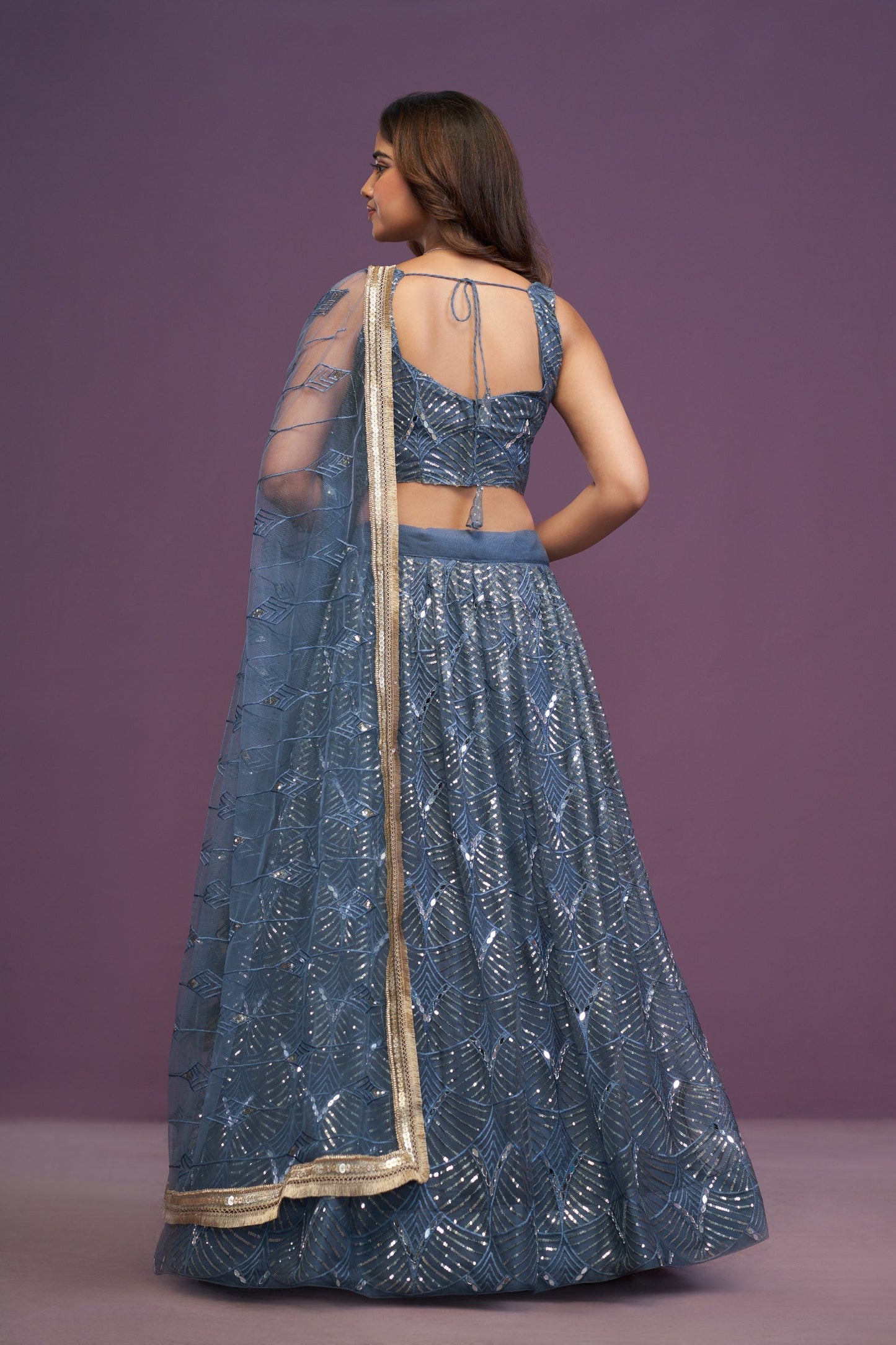 Net Thread Sequence,embroidery With Real mirror choli