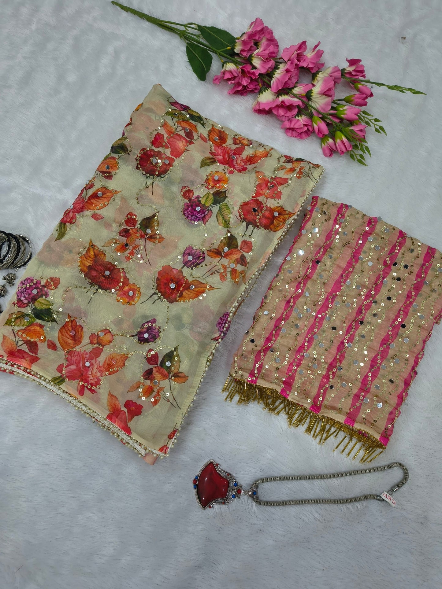 Presenting You Most Beautiful Latest Real Mirror Work Saree
