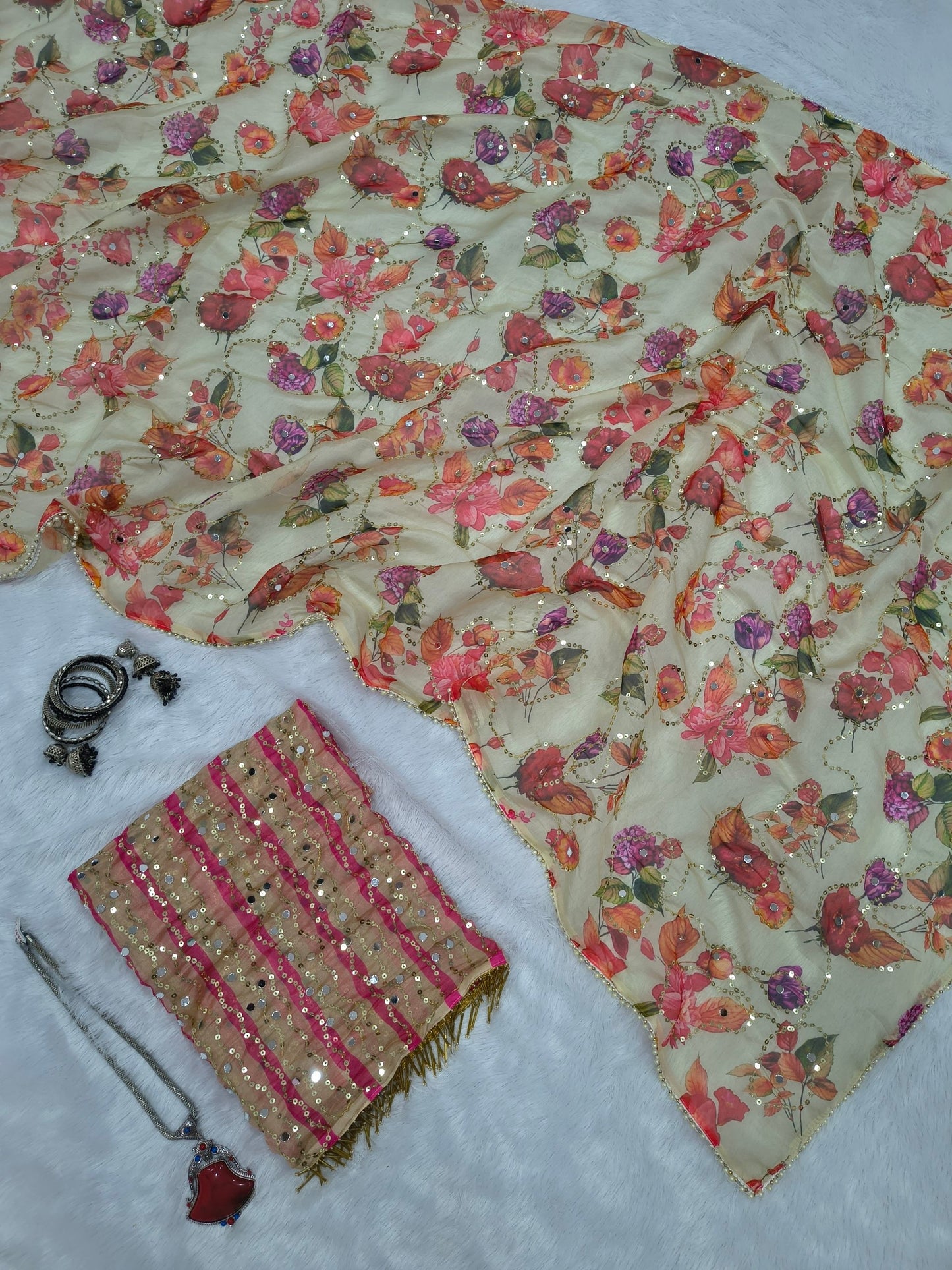 Presenting You Most Beautiful Latest Real Mirror Work Saree