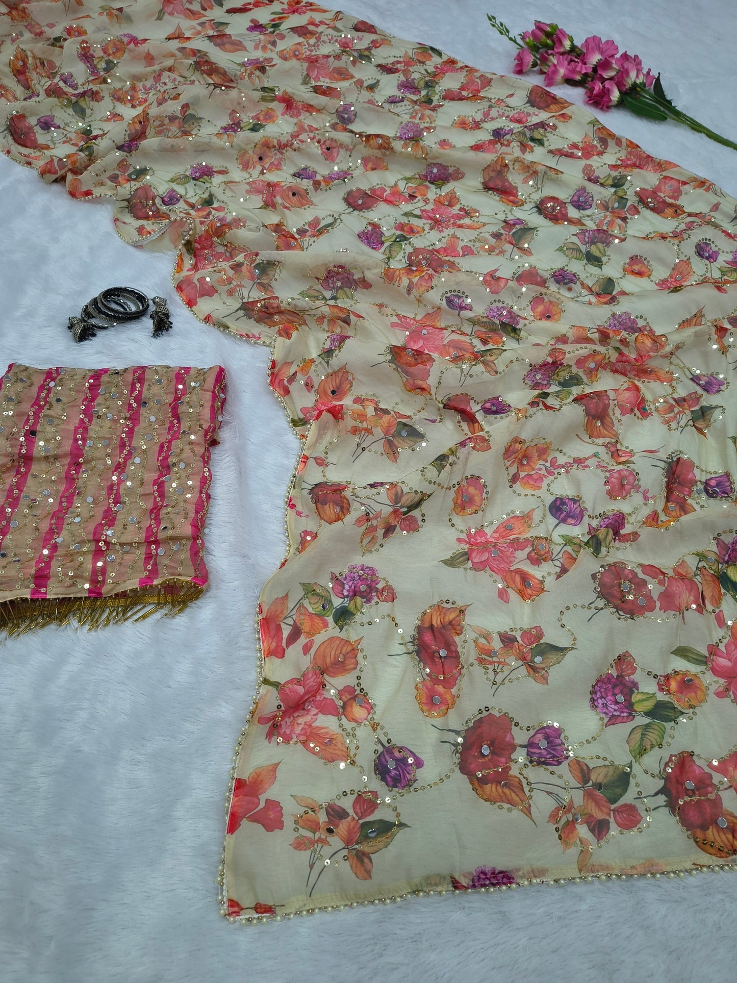 Presenting You Most Beautiful Latest Real Mirror Work Saree