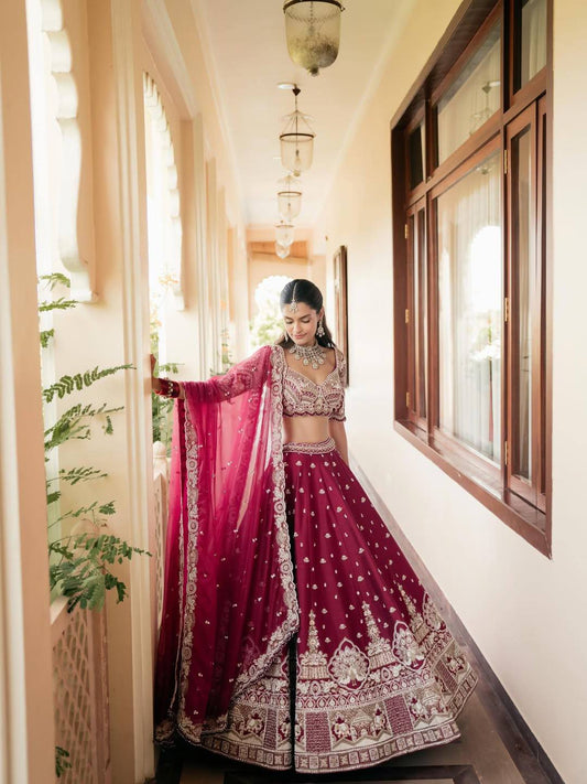Malai silk lehenga with sequins, dori & thread zari work choli