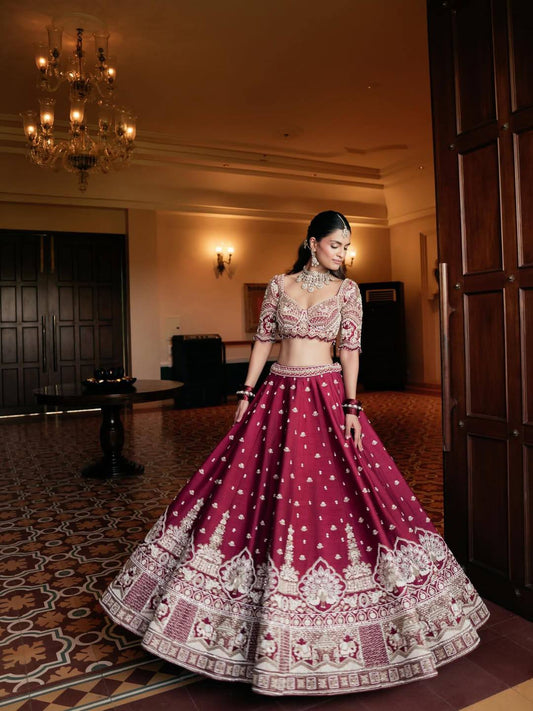 Malai silk lehenga with sequins, dori & thread zari work choli