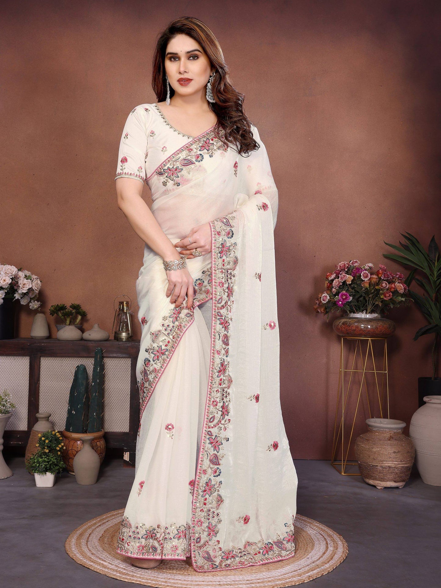 Party Wear Soft Fendy Chiffon Silk Saree