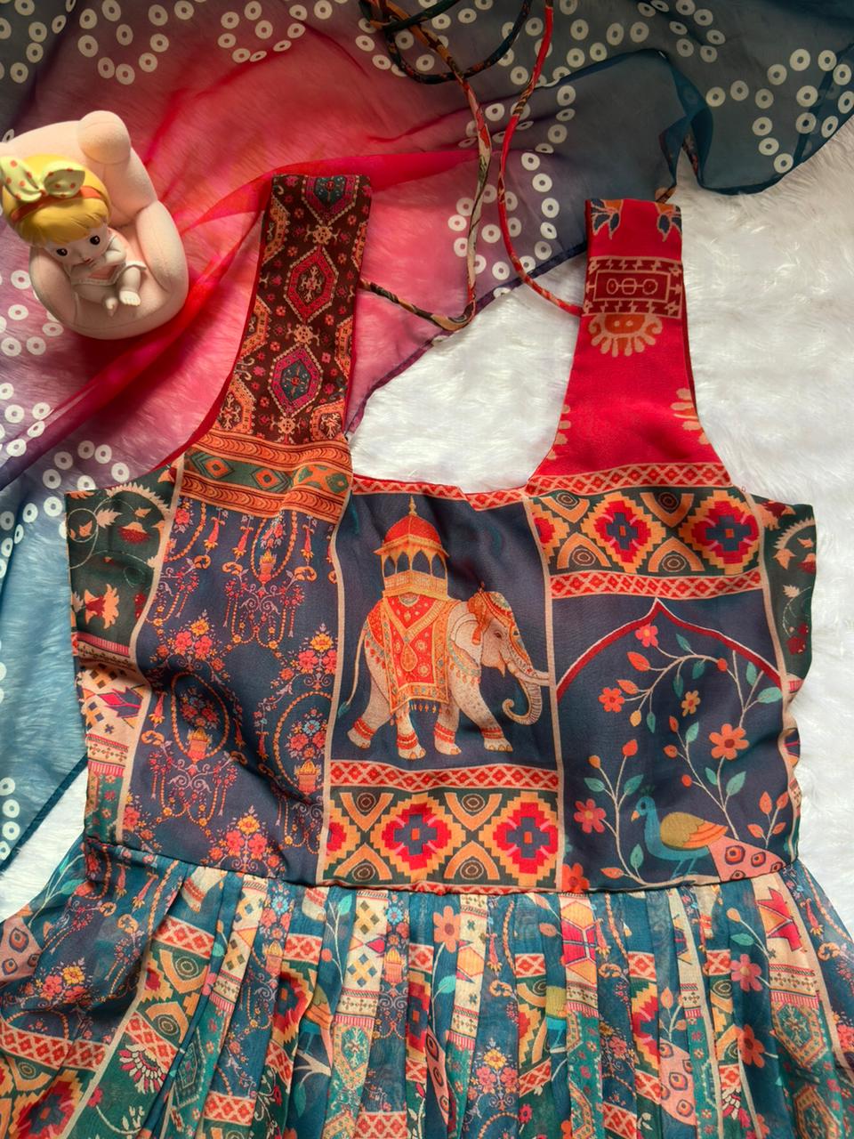 Elegant Patola printed festive gown with graceful flair