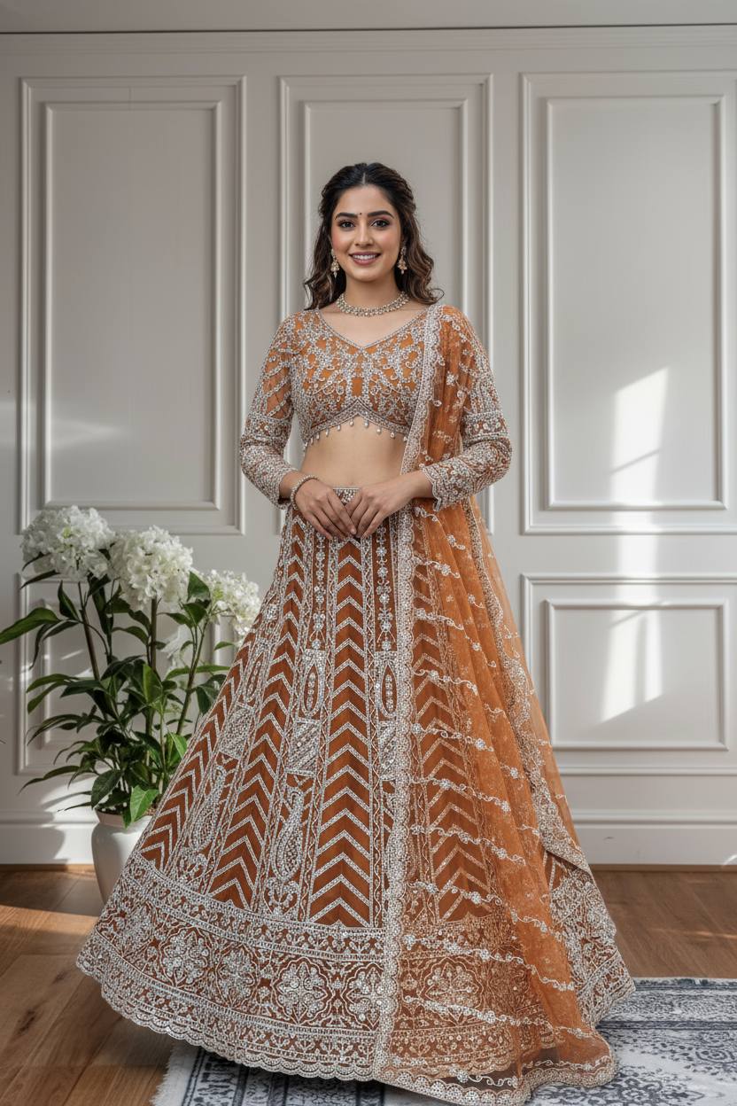 Butterfly Net Sequins and Codding Embroidery Work Lehenga Choli