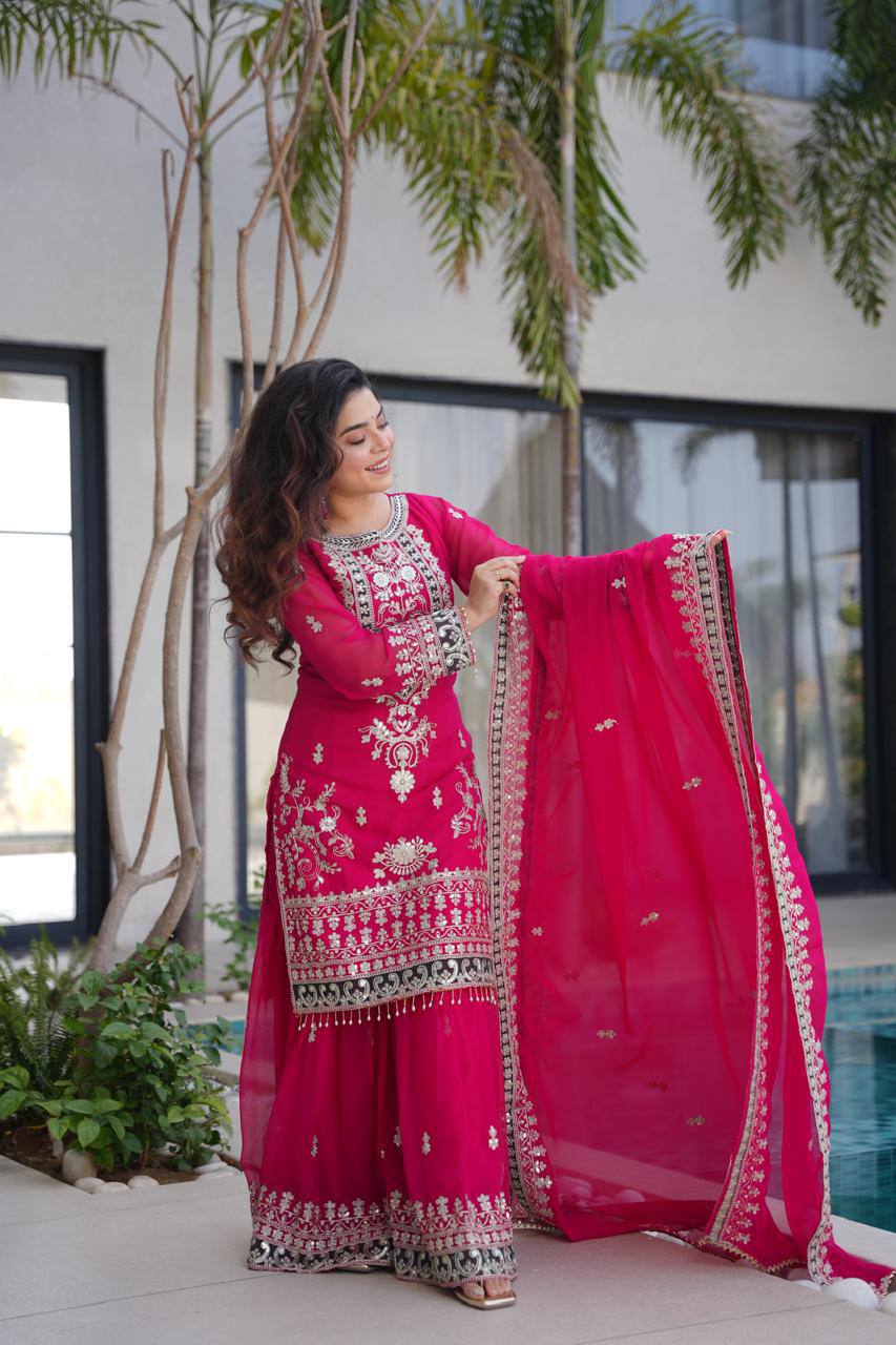 New Designer Party Top Pallazo & Dupatta Set