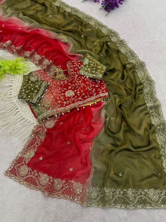 Very soft & elegant rich look fendy sartin pedding fabric saree