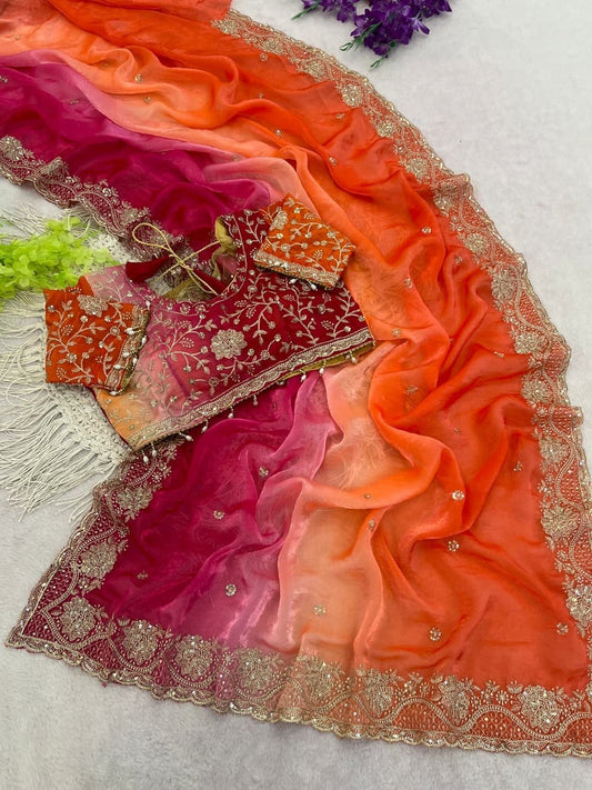 Very soft & elegant rich look fendy sartin pedding fabric saree