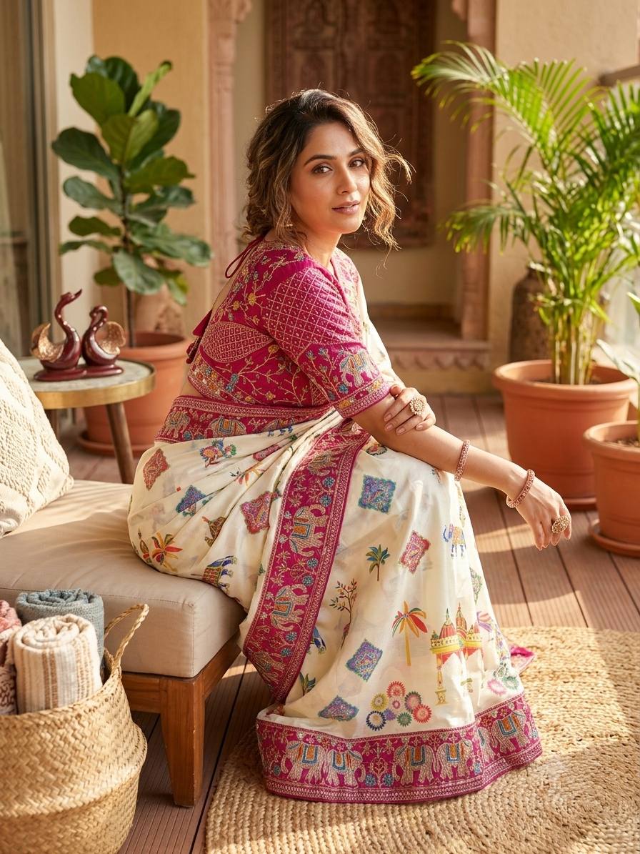 Soft Chinnon Silk with beautiful Print Saree