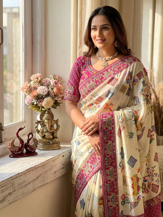 Soft Chinnon Silk with beautiful Print Saree